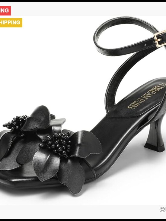 Faux Leather Square Toe Slingback Kitten Heel Sandals with Ankle Strap